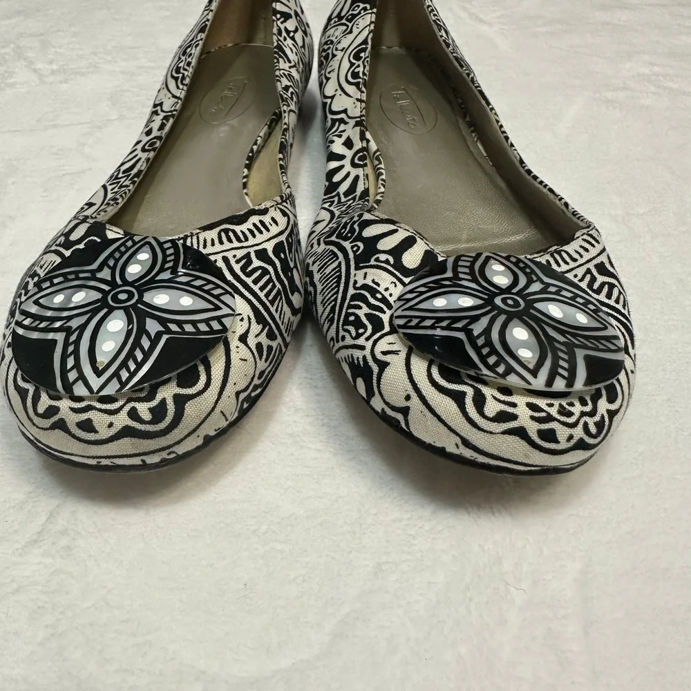 Talbots‎ Black White Floral Print Ballet Flats Leather Sole Size 7.5B Balletcore